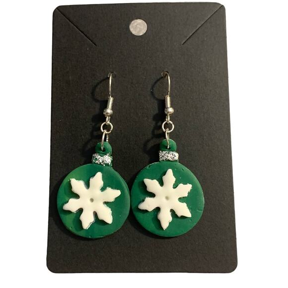 Festive Handmade Snowflake Christmas Ornament Earrings - Picture 3 of 5